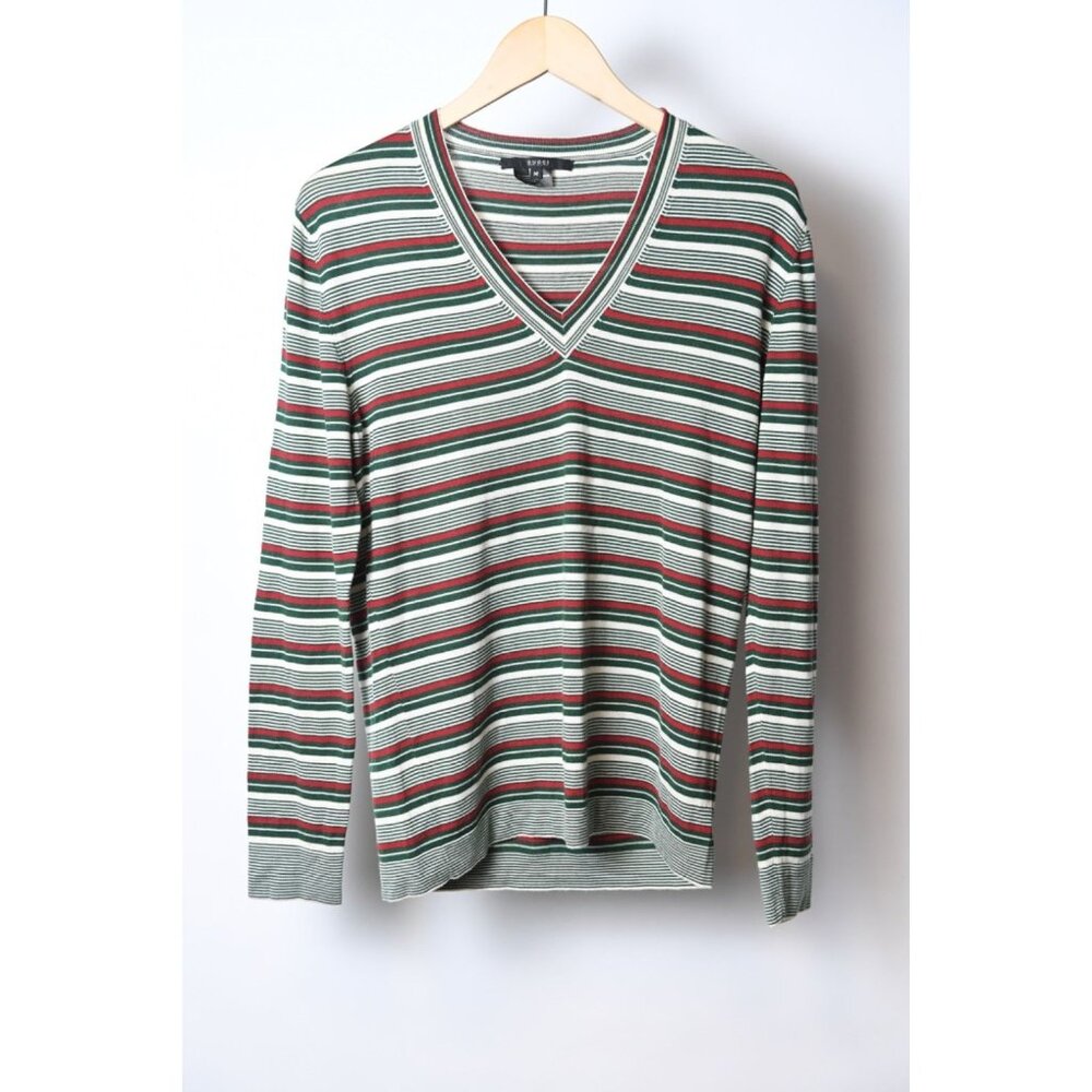 GUCCI Cashmere and Silk Sweater Size M Stripes Green White and Red